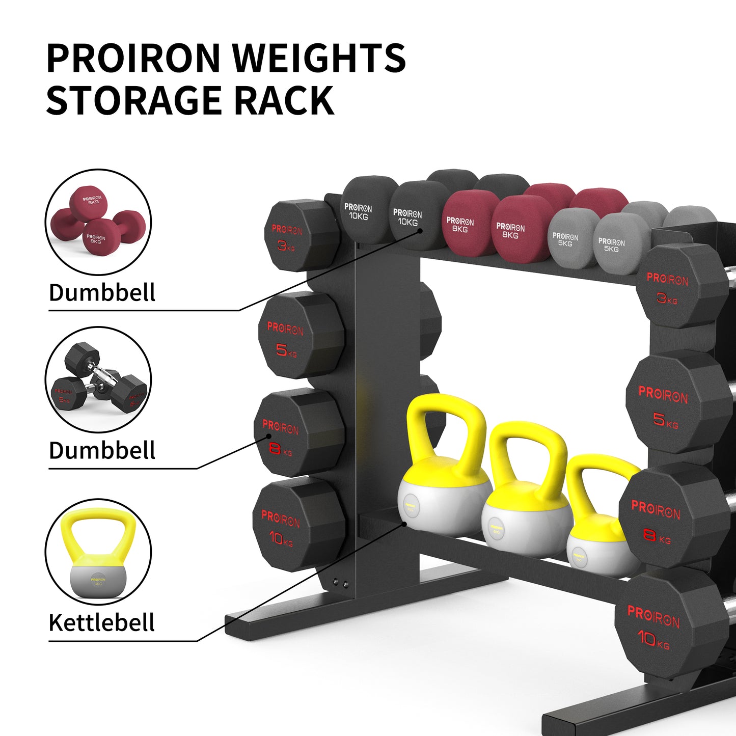 Dumbbell Storage Rack - Steel Rack for Dumbbell and Kettlebell