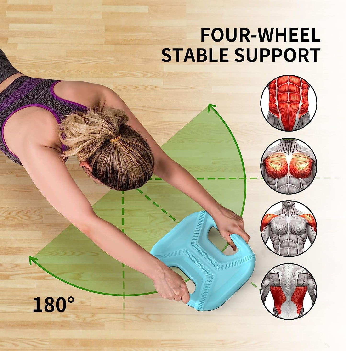 360° Ab Roller with 4 wheels and 2 knee mats