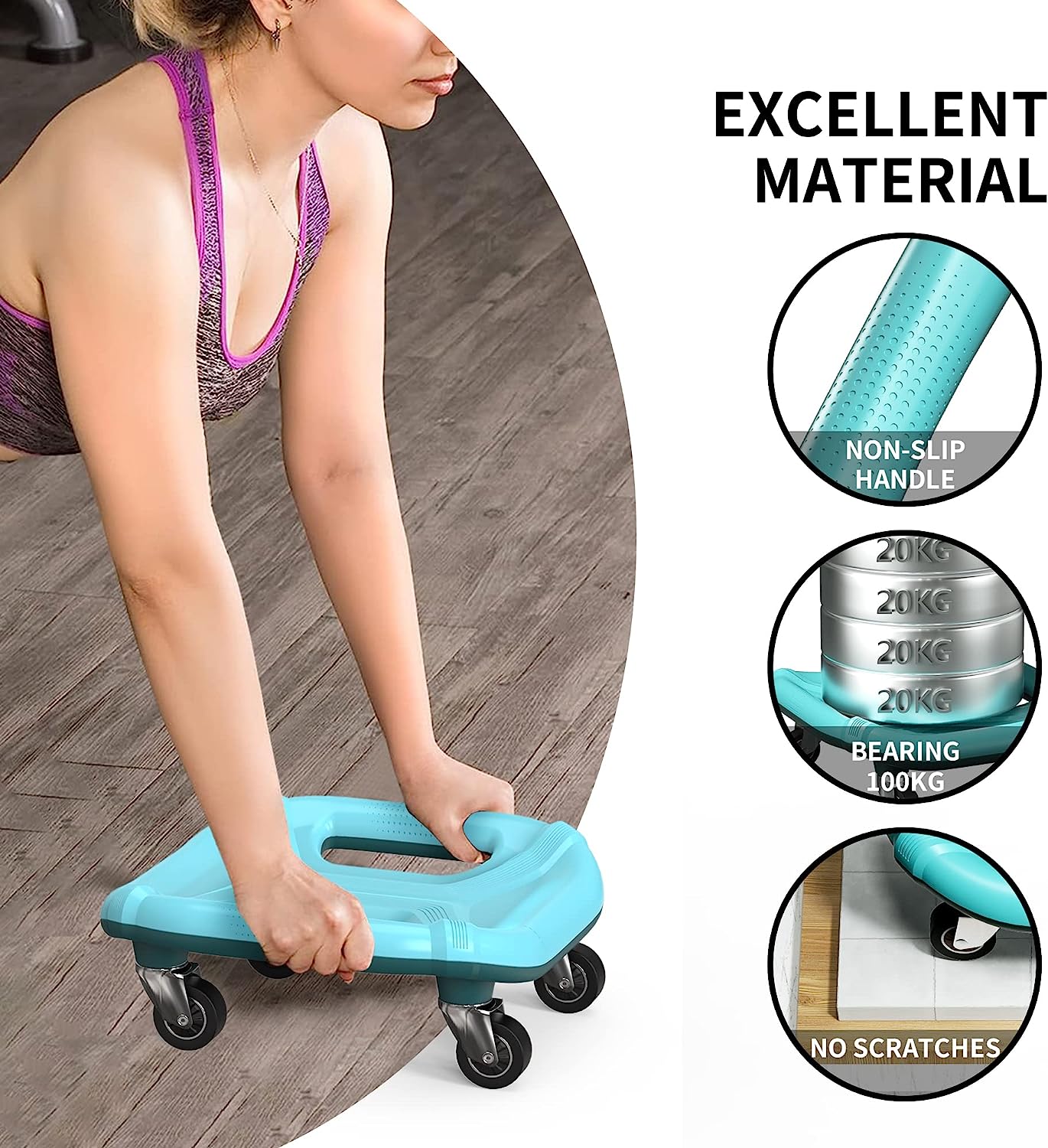 360° Ab Roller with 4 wheels and 2 knee mats