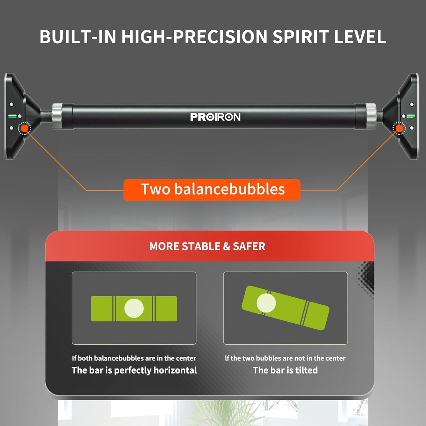 Pull Up Bar, No Screw Design, Thick Steel, 440LB Weight Bearing, Length 28.3in-38.2in, Non-Slip