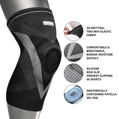 Fitness Knee Sleeve with Patella Gel Pad & Side Stabilizers