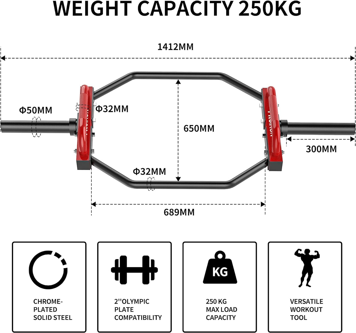 2" Olympic Trap Bar 550lbs for Deadlift, Squat, Farmers Walk